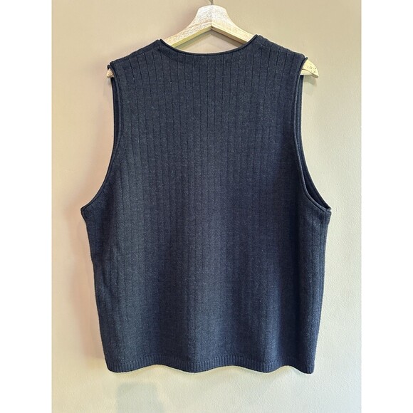 Banana Republic Merino Wool Sweater Vest Mens Large Navy Blue Button Up V Neck - Picture 3 of 7